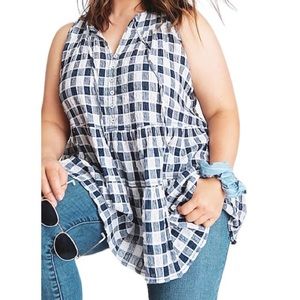 Anthropologie Pilcro And The Letterpress Blue & White Neve Checkered Top, Small